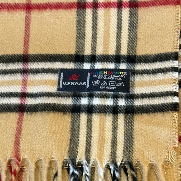 NWOT V. FRAAS Cashmink Tan Burberry Style Tartan Plaid Oversized Scarf Germany - Picture 6 of 7